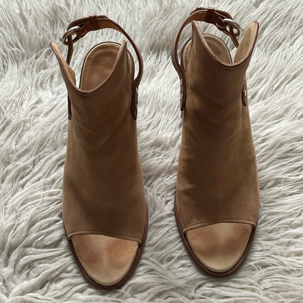 Rag & Bone Wyatt Camel Tan Nubuck Leather Slingback Heeled Sandals EUC Size 39